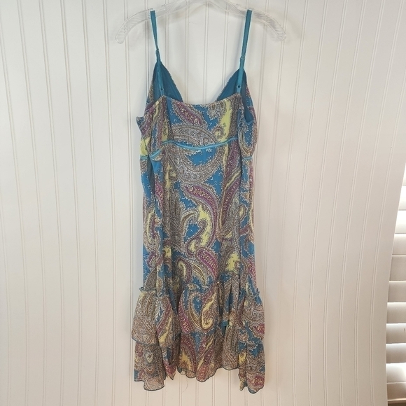 Poppy Garden sleeveless lightweight dress bright paisley colors accented w/ blue - Picture 4 of 8